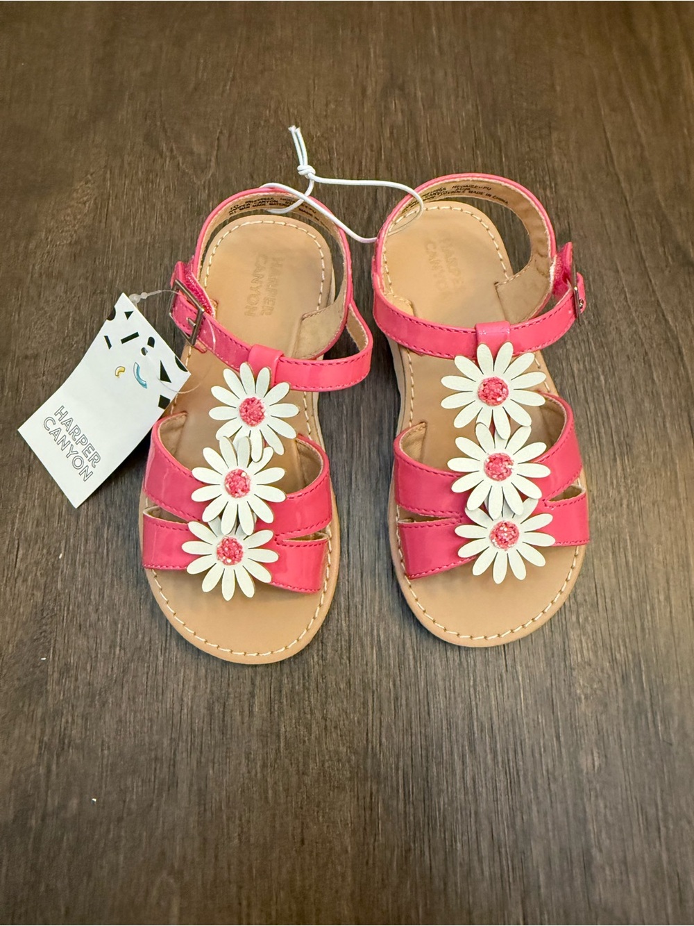Harper Canyon Girls Hot Pink Daisy Strap Sandals